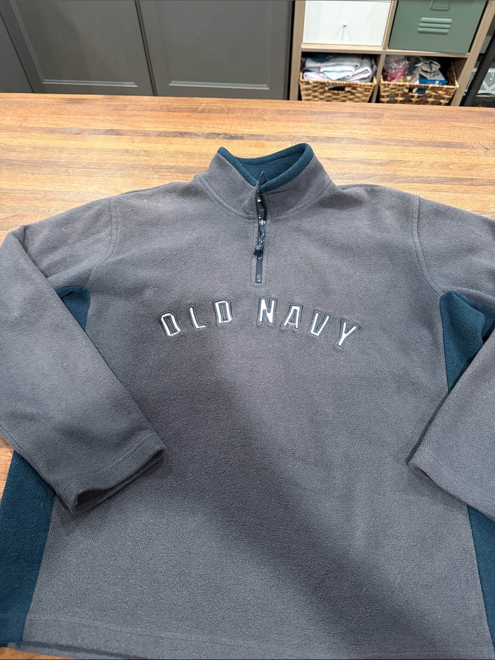 Vintage Old Navy Charcoal & blue Half-Zip Fleece Pullover